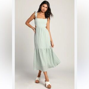 Lulus Dreamiest Darling Mint Smocked Tie-Back Tiered Midi Dress